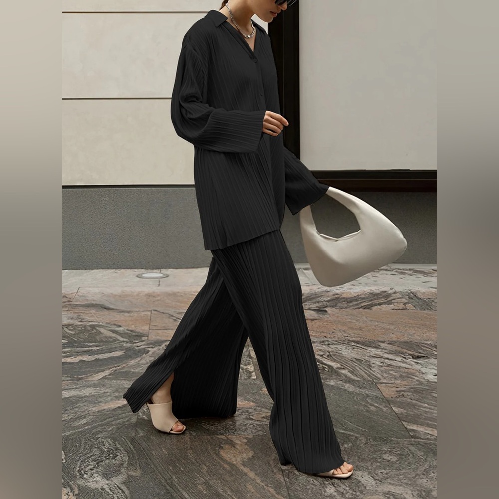 Commense Black Pleated Two Piece Set